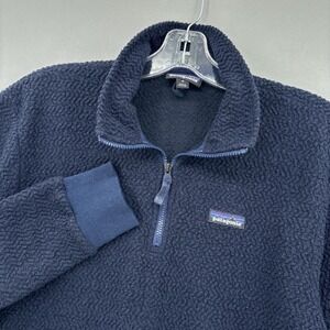 Patagonia Sweater Mens Medium Navy Blue Woolie Fleece 1/4 Zip Pullover Jacket